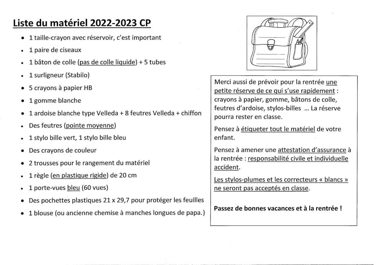 Liste fourniture CP 2022-2023 #