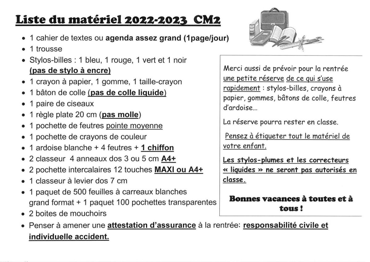 Liste fourniture CM2 2022-2023 #